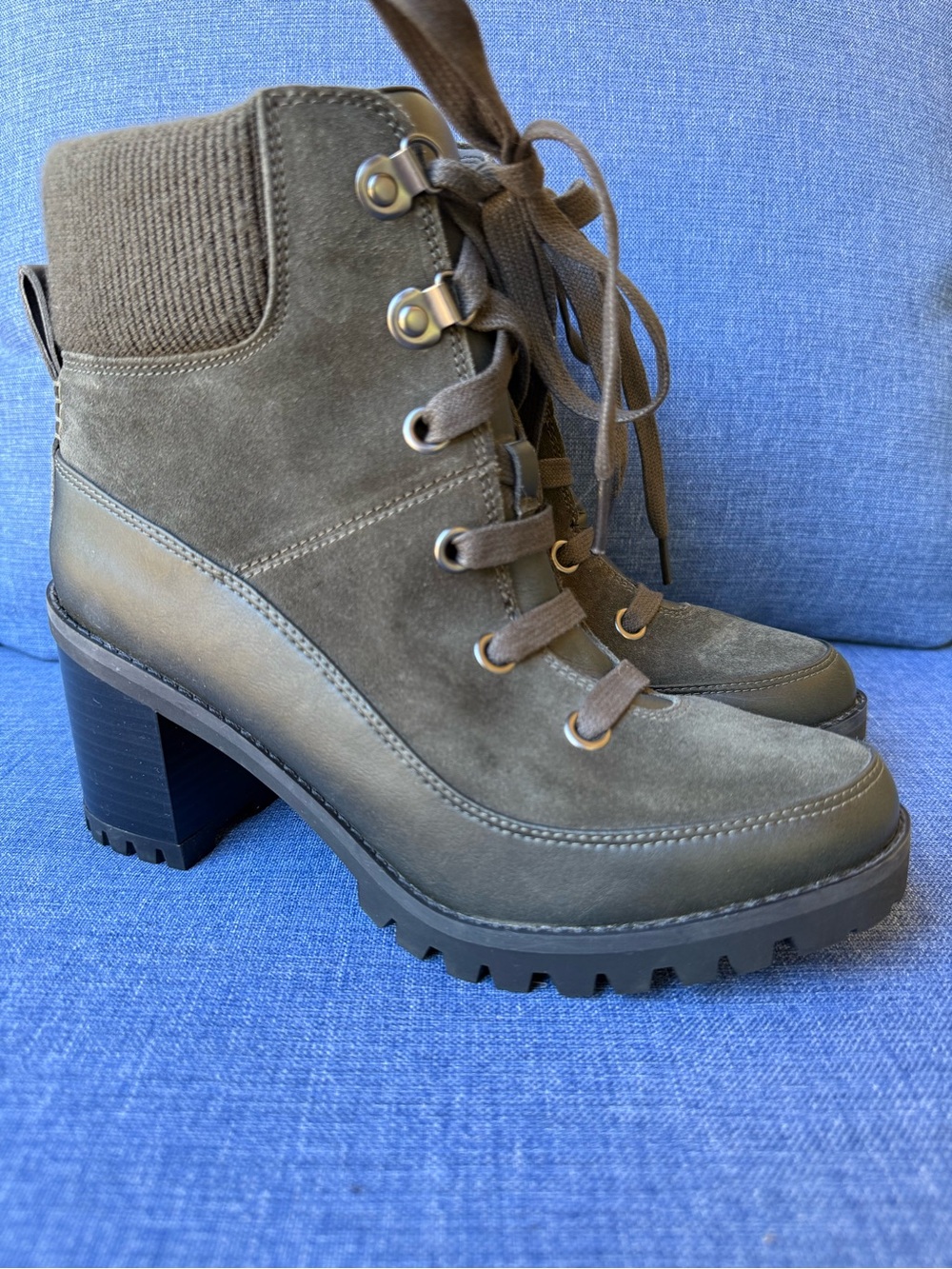 UGG Waterproof Olive Lace-Up Suede Block Heel Boots